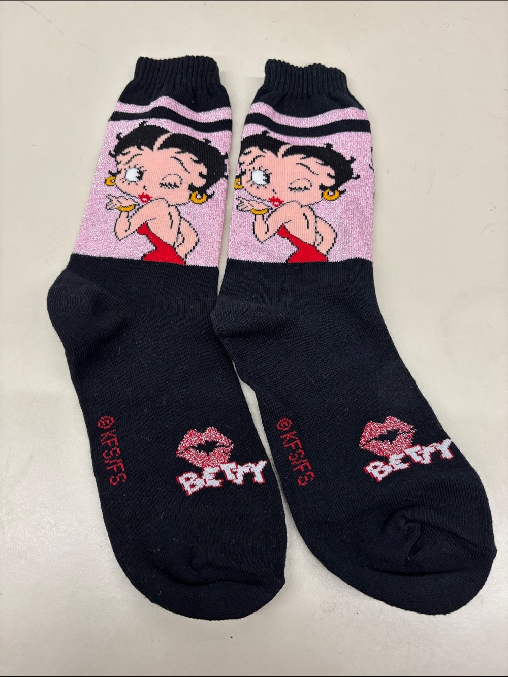 Betty Boop Black, Pink and Red Kids Crew Socks
